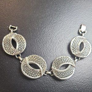 Vintage Sarah Coventry Chunky Geometric Statement Link Bracelet Silver-tone